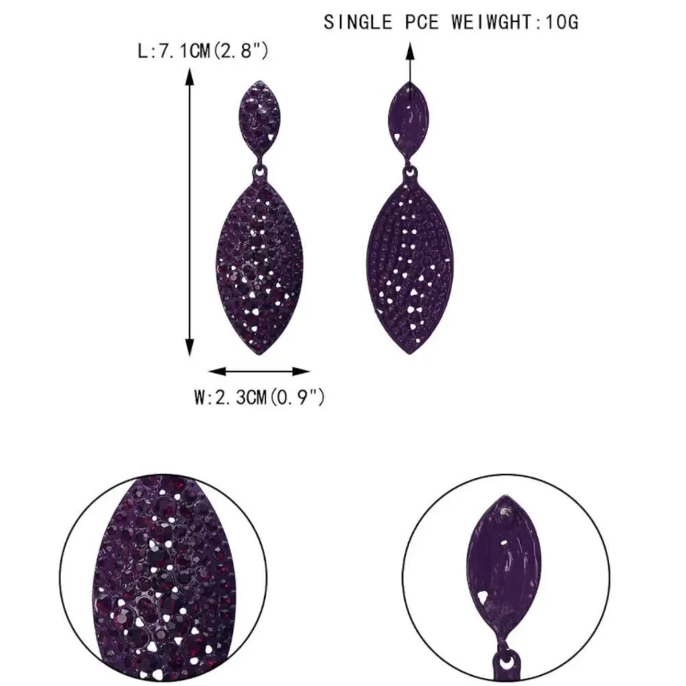 Purple with Purple Amethyst Crystal Double Leaf Chandelier Post Back Earrings